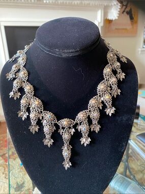 Silver Filigree Aurora Crystal Statement Necklace - Women's Jewelry